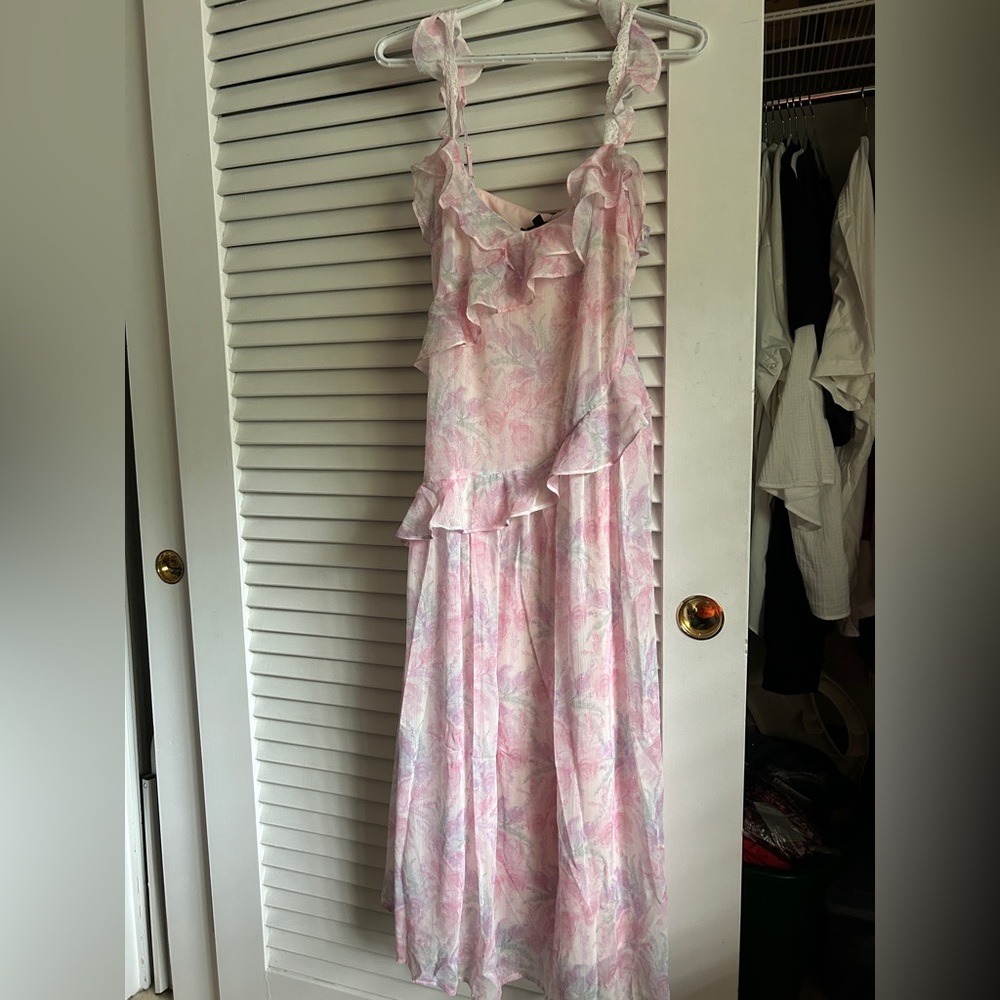 New Parker Floral Ruffle Detail Chiffon Dress-Size Large From Nordstrom’s